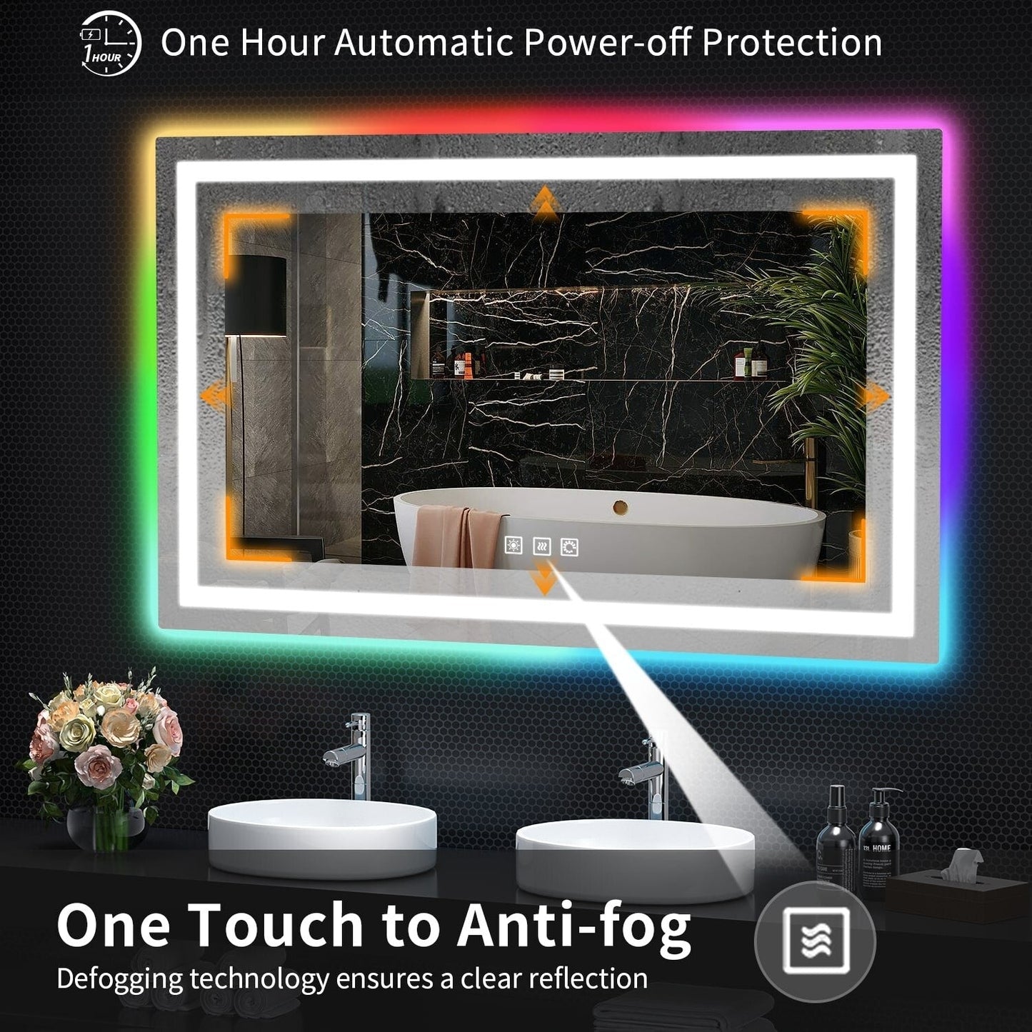 Specchio da bagno antiappannamento retroilluminato RGB e frontale a LED