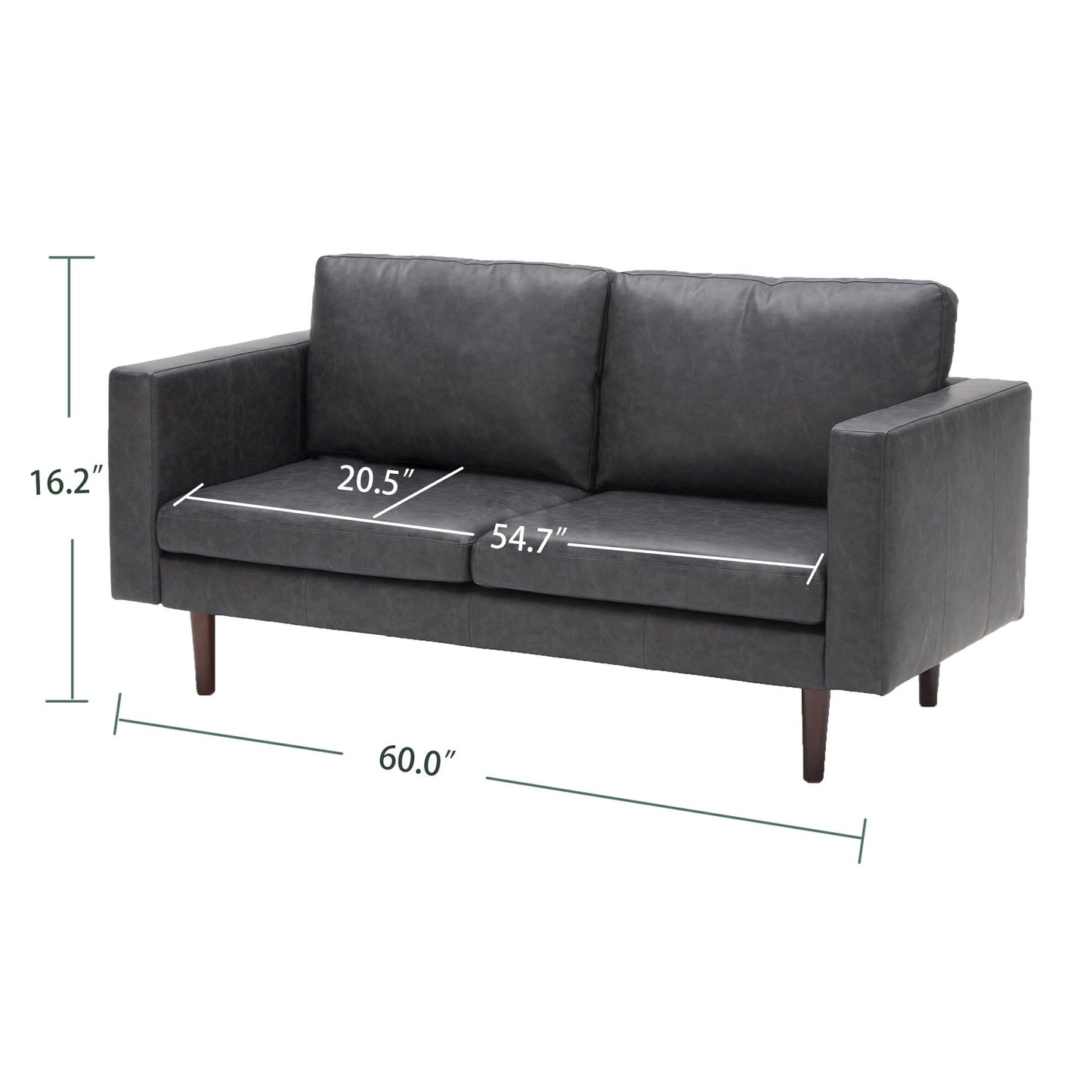 Divani a due posti in similpelle nera anticata Mid Century Modern 65 con struttura in legno massello e cuscino imbottito per soggiorno