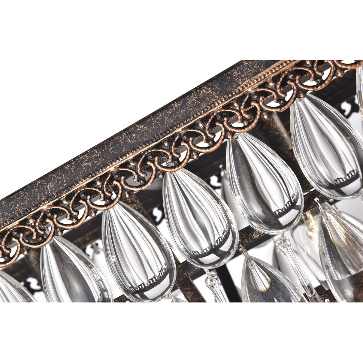 Lampada da cucina rettangolare a 6 luci in bronzo antico con cristalli pendenti - Bronzo antico