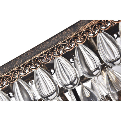 Lampada da cucina rettangolare a 6 luci in bronzo antico con cristalli pendenti - Bronzo antico