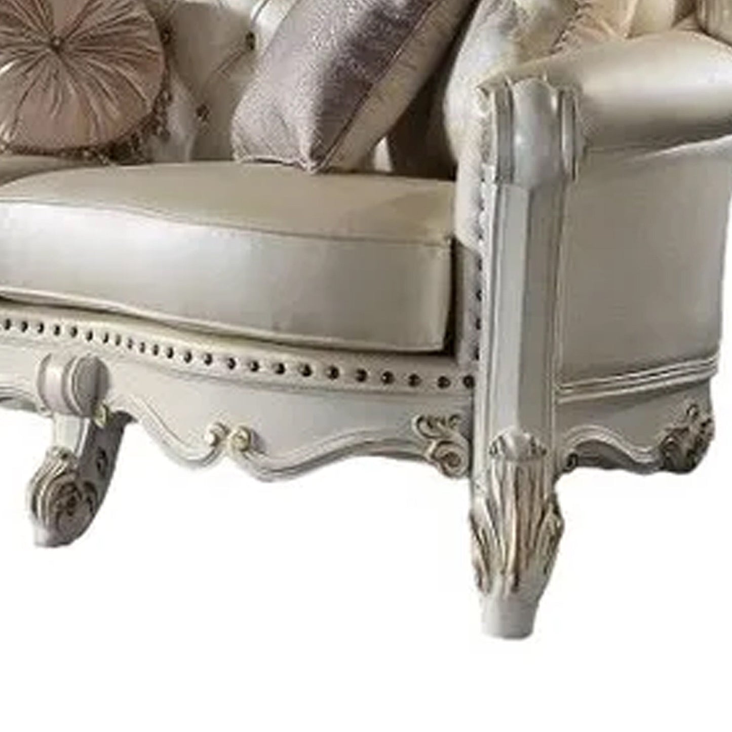 Divano Antoine Oversize, similpelle color champagne, bianco perla, 113 pollici