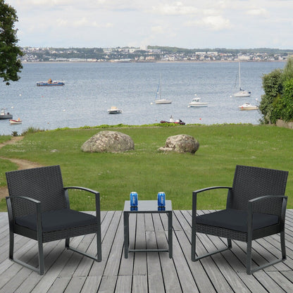 Aoodor Set di mobili da giardino da 3 pezzi - Sedie da esterno in rattan e vimini con tavolo, set di divani con cuscini inclusi - N/D