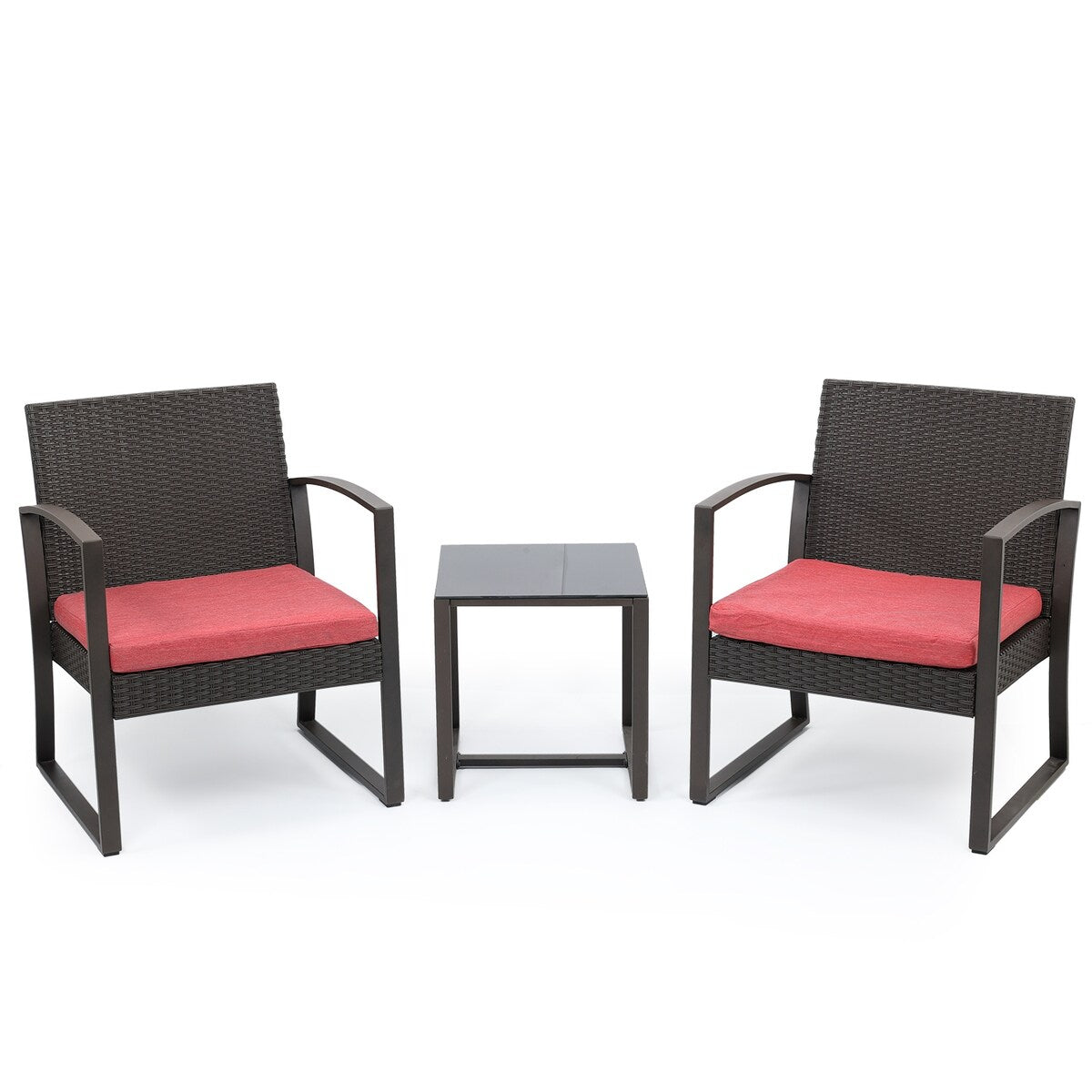 Aoodor Set di mobili da giardino da 3 pezzi - Sedie da esterno in rattan e vimini con tavolo, set di divani con cuscini inclusi - N/D
