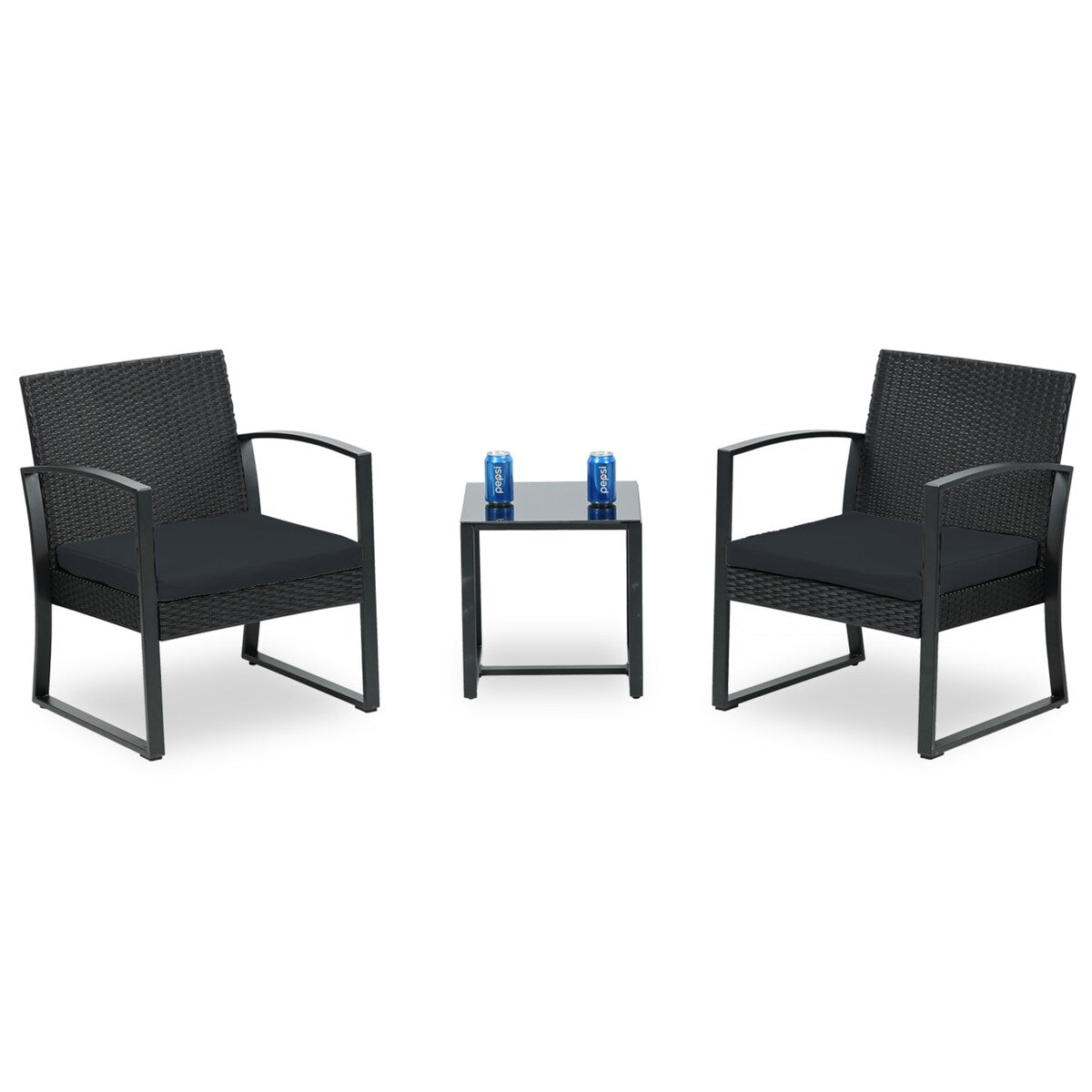 Aoodor Set di mobili da giardino da 3 pezzi - Sedie da esterno in rattan e vimini con tavolo, set di divani con cuscini inclusi - N/D