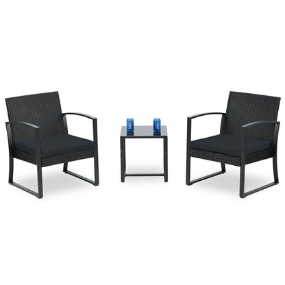 Aoodor Set di mobili da giardino da 3 pezzi - Sedie da esterno in rattan e vimini con tavolo, set di divani con cuscini inclusi - N/D