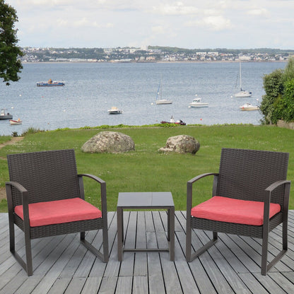 Aoodor Set di mobili da giardino da 3 pezzi - Sedie da esterno in rattan e vimini con tavolo, set di divani con cuscini inclusi - N/D