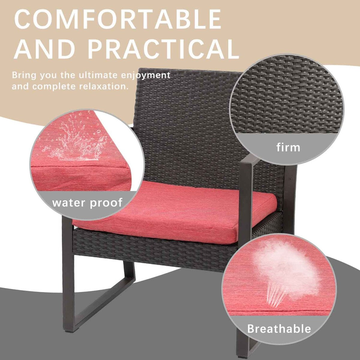 Aoodor Set di mobili da giardino da 3 pezzi - Sedie da esterno in rattan e vimini con tavolo, set di divani con cuscini inclusi - N/D