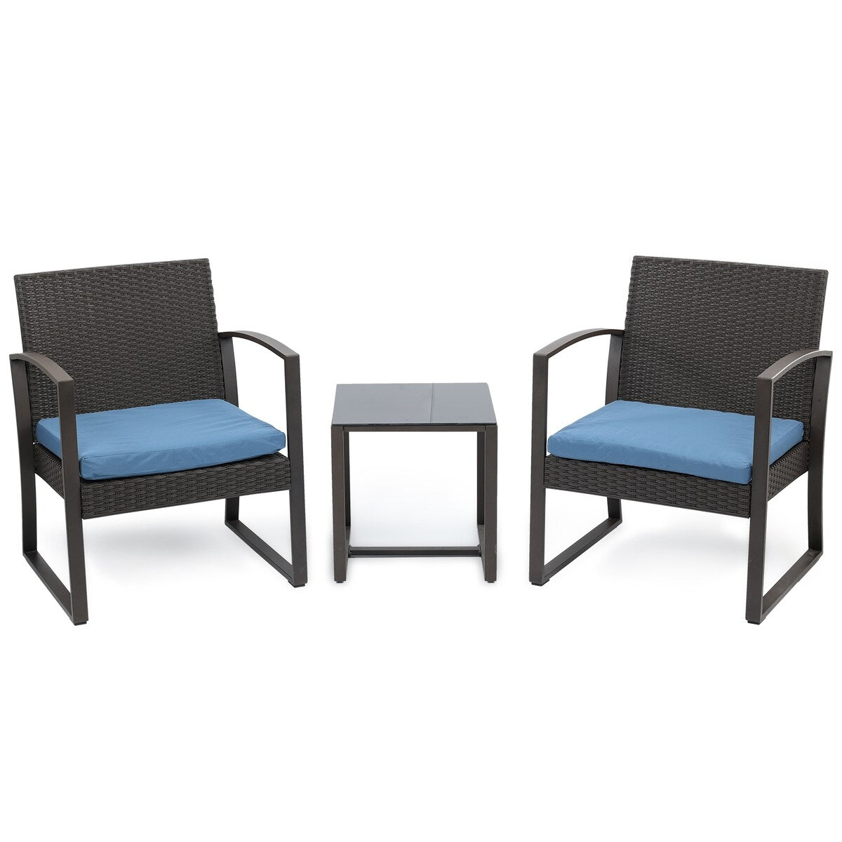 Aoodor Set di mobili da giardino da 3 pezzi - Sedie da esterno in rattan e vimini con tavolo, set di divani con cuscini inclusi - N/D