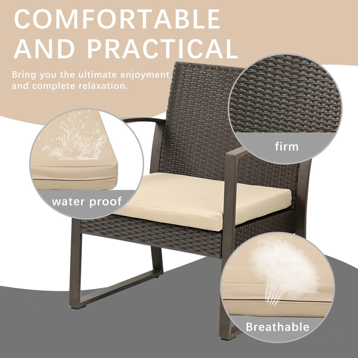 Aoodor Set di mobili da giardino da 3 pezzi - Sedie da esterno in rattan e vimini con tavolo, set di divani con cuscini inclusi - N/D