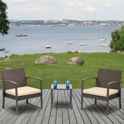 Aoodor Set di mobili da giardino da 3 pezzi - Sedie da esterno in rattan e vimini con tavolo, set di divani con cuscini inclusi - N/D