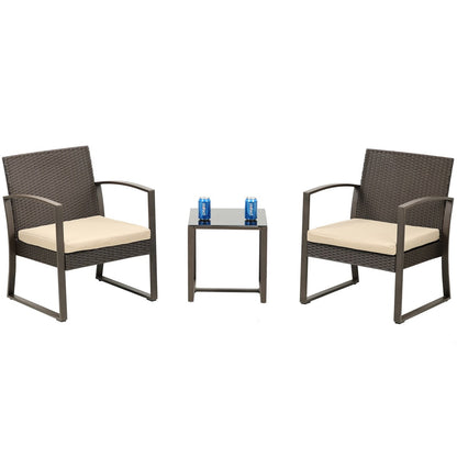 Aoodor Set di mobili da giardino da 3 pezzi - Sedie da esterno in rattan e vimini con tavolo, set di divani con cuscini inclusi - N/D