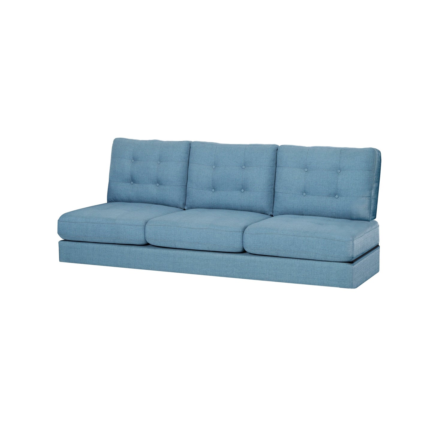 Divano Apex, 3 posti, 83 pollici, capitonné, tessuto azzurro, nero