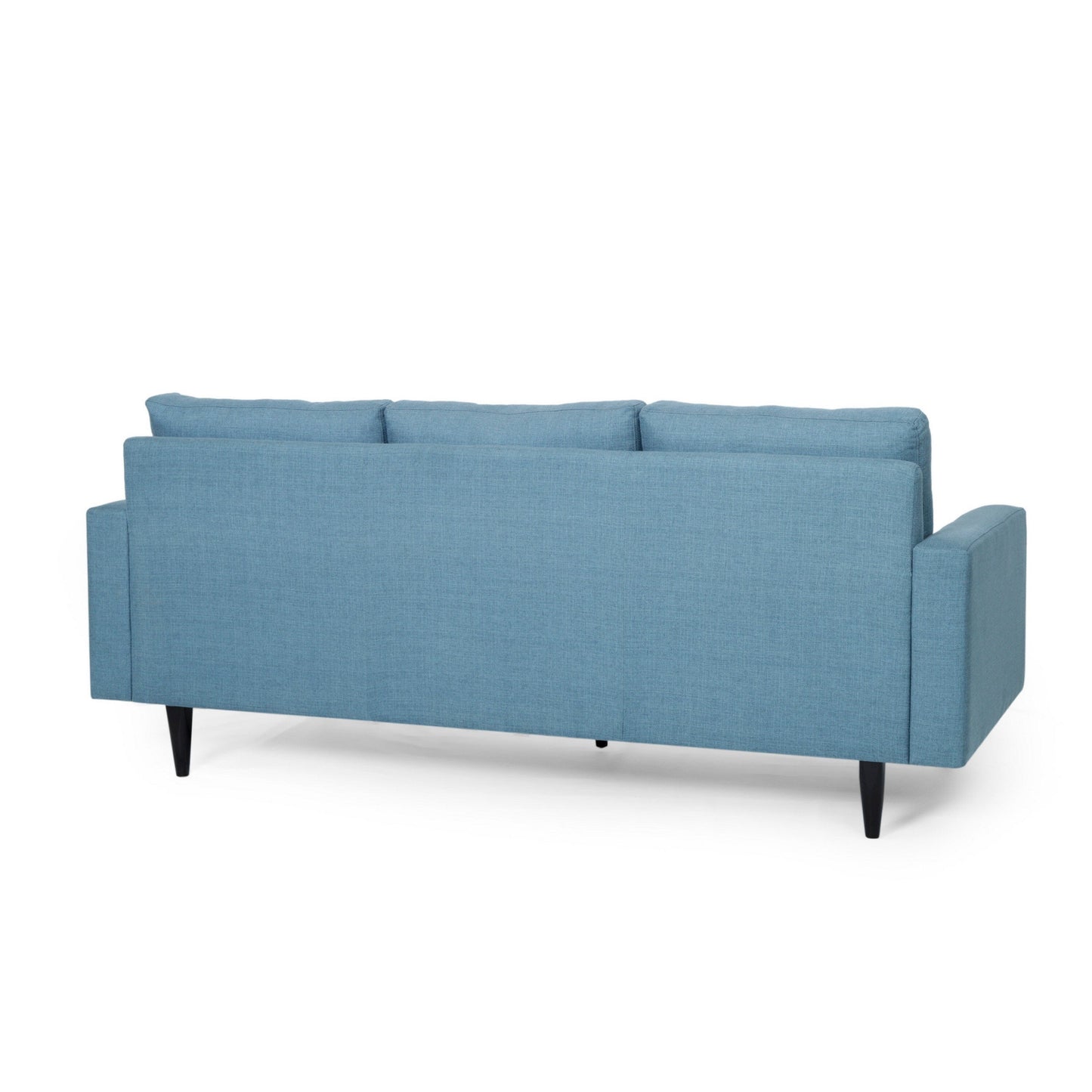 Divano Apex, 3 posti, 83 pollici, capitonné, tessuto azzurro, nero
