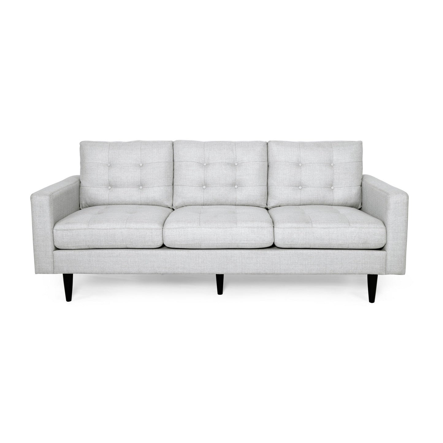 Divano Apex, 3 posti, 83 pollici, moderno, capitonné, tessuto grigio chiaro