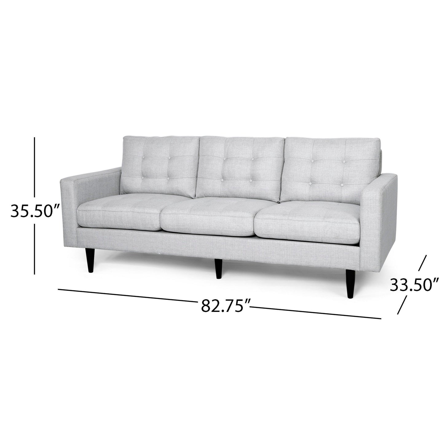 Divano Apex, 3 posti, 83 pollici, moderno, capitonné, tessuto grigio chiaro