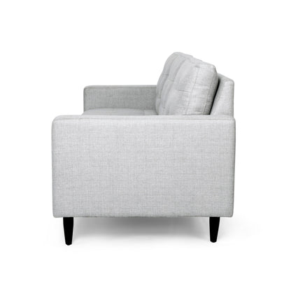 Divano Apex, 3 posti, 83 pollici, moderno, capitonné, tessuto grigio chiaro