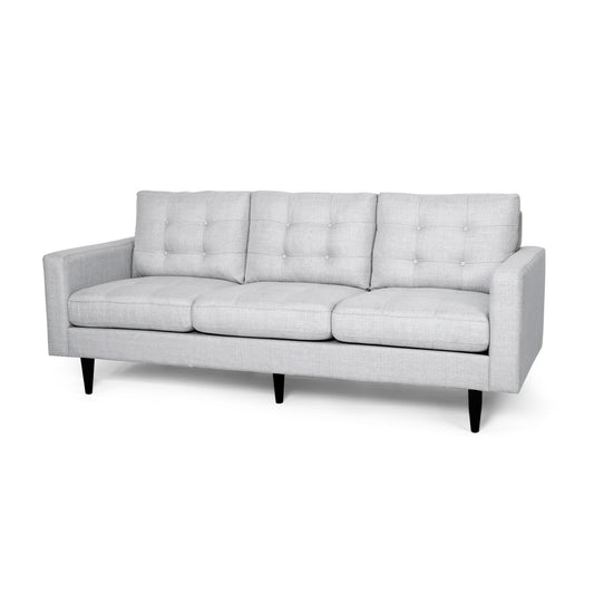 Divano Apex, 3 posti, 83 pollici, moderno, capitonné, tessuto grigio chiaro