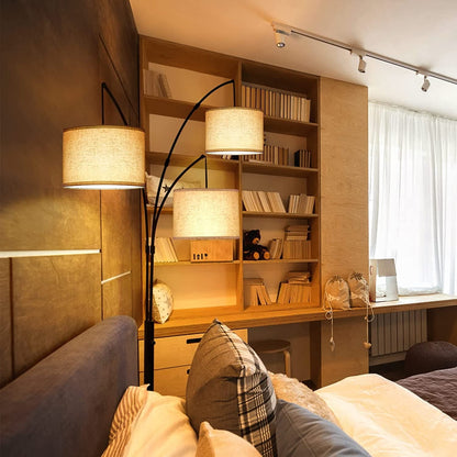 Lampada da terra ad arco LED dimmerabile moderna nera a 3 luci