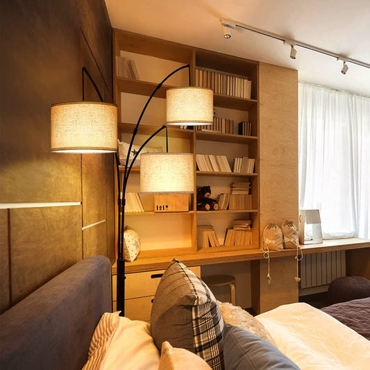 Lampada da terra ad arco LED dimmerabile moderna nera a 3 luci