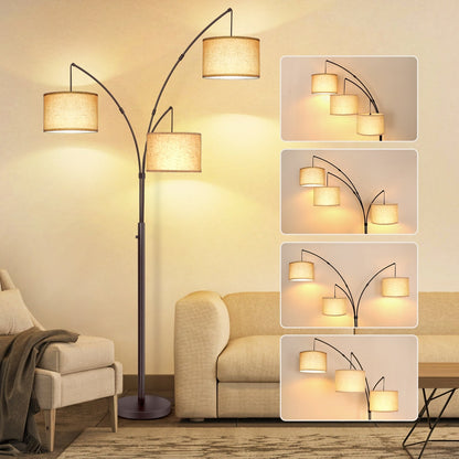 Lampada da terra ad arco LED dimmerabile moderna nera a 3 luci