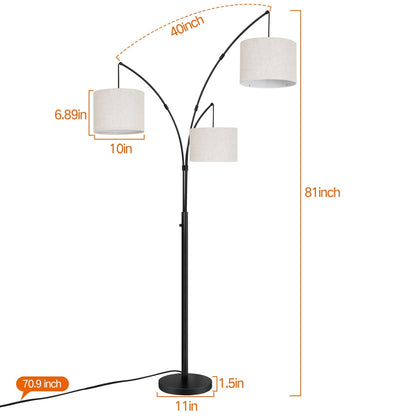 Lampada da terra ad arco LED dimmerabile moderna nera a 3 luci