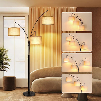 Lampada da terra ad arco LED dimmerabile moderna nera a 3 luci