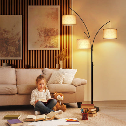 Lampada da terra ad arco LED dimmerabile moderna nera a 3 luci