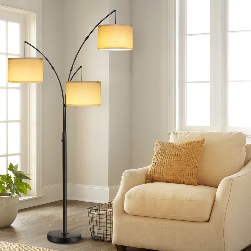 Lampada da terra ad arco LED dimmerabile moderna nera a 3 luci