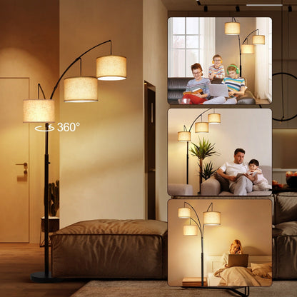 Lampada da terra ad arco LED dimmerabile moderna nera a 3 luci