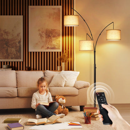 Lampada da terra ad arco LED dimmerabile moderna nera a 3 luci