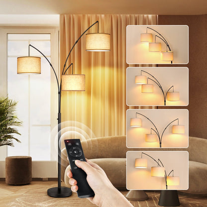 Lampada da terra ad arco LED dimmerabile moderna nera a 3 luci