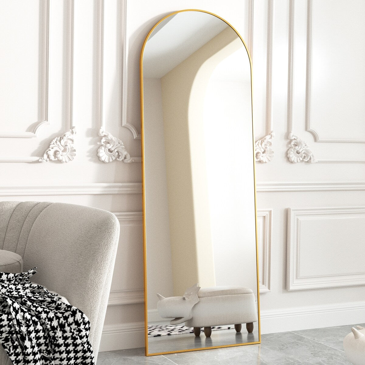 Specchio da terra a figura intera ad arco, specchio da parete a figura intera