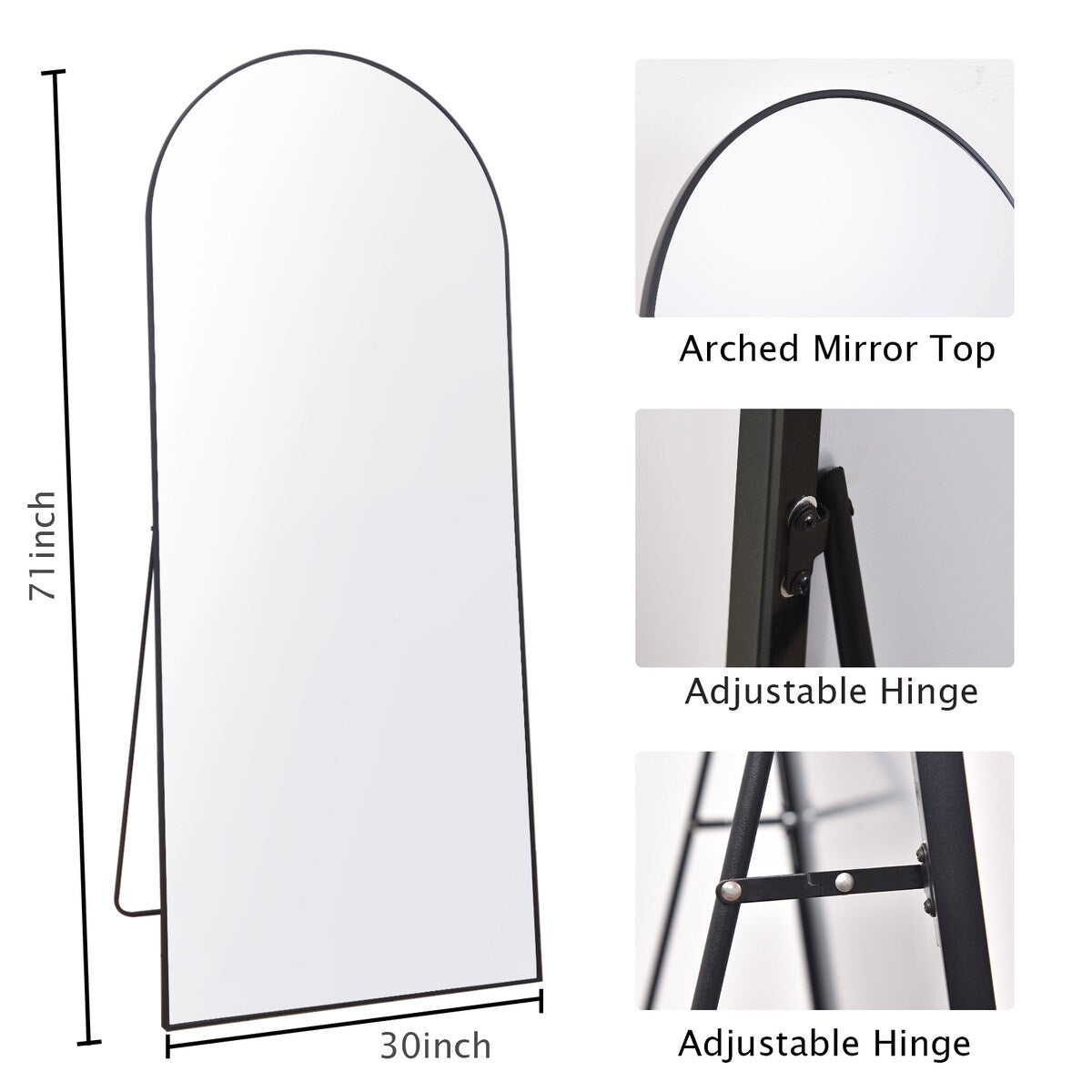 Specchio da terra a figura intera ad arco, specchio da parete a figura intera