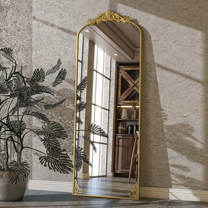 Specchio a figura intera ad arco con motivo floreale barocco