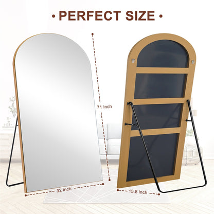 Specchio da pavimento in legno a figura intera ad arco, specchio da parete