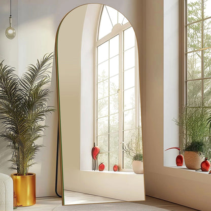 Specchio da pavimento in legno a figura intera ad arco, specchio da parete