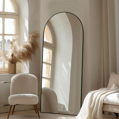 Specchio da pavimento in legno a figura intera ad arco, specchio da parete