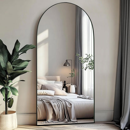 Specchio da pavimento in legno a figura intera ad arco, specchio da parete