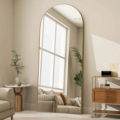 Specchio da pavimento in legno a figura intera ad arco, specchio da parete