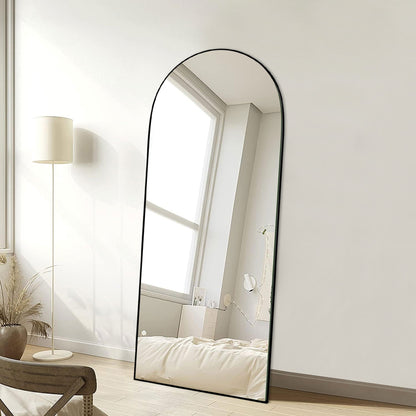 Specchio da pavimento in legno a figura intera ad arco, specchio da parete