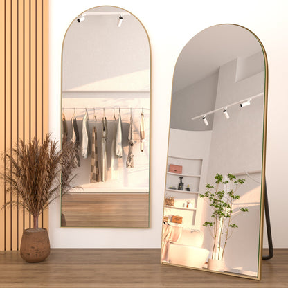 Specchio da pavimento in legno a figura intera ad arco, specchio da parete