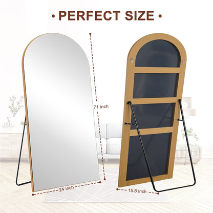Specchio da pavimento in legno a figura intera ad arco, specchio da parete