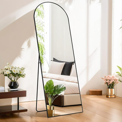 Specchio ad arco a figura intera, specchi da parete con corpo 21x64, vetro infrangibile, grande specchio ad arco alto con supporto, telaio in lega di alluminio