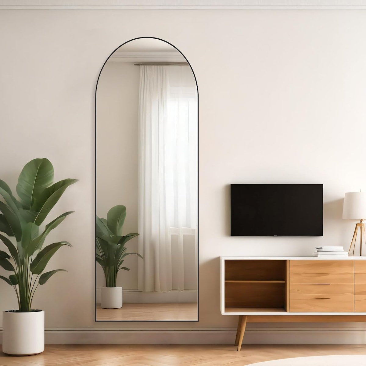Specchio ad arco a figura intera, specchi da parete con corpo 21x64, vetro infrangibile, grande specchio ad arco alto con supporto, telaio in lega di alluminio