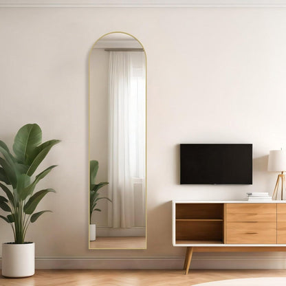 Specchio ad arco a figura intera, specchi da parete con corpo 16x59, da terra, specchio ad arco alto con supporto, telaio in lega di alluminio