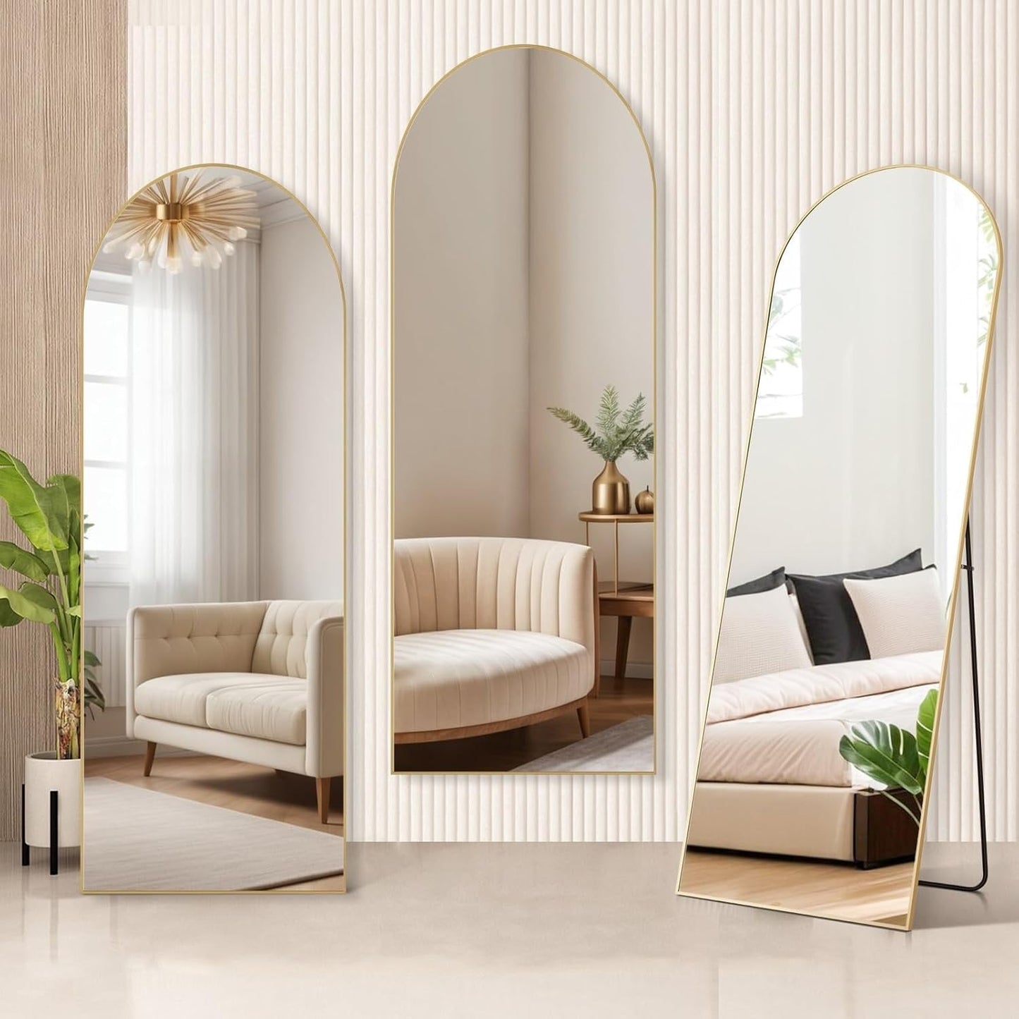 Specchio ad arco a figura intera, specchi da parete con corpo 21x64, vetro infrangibile, grande specchio ad arco alto con supporto, telaio in lega di alluminio