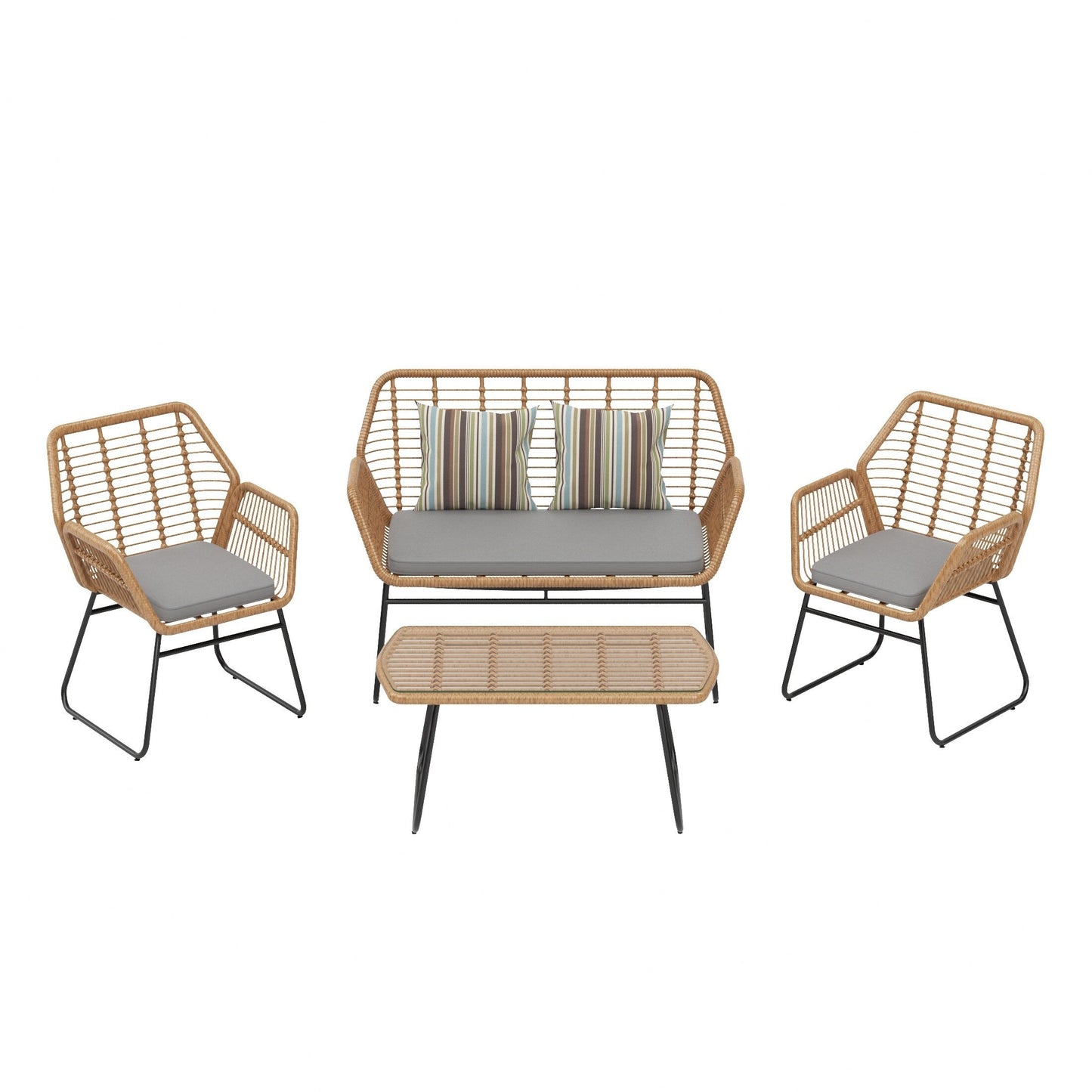 Set da conversazione per patio in vimini da esterno Arden da 4 pezzi con cuscini