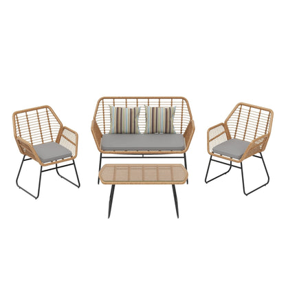 Set da conversazione per patio in vimini da esterno Arden da 4 pezzi con cuscini