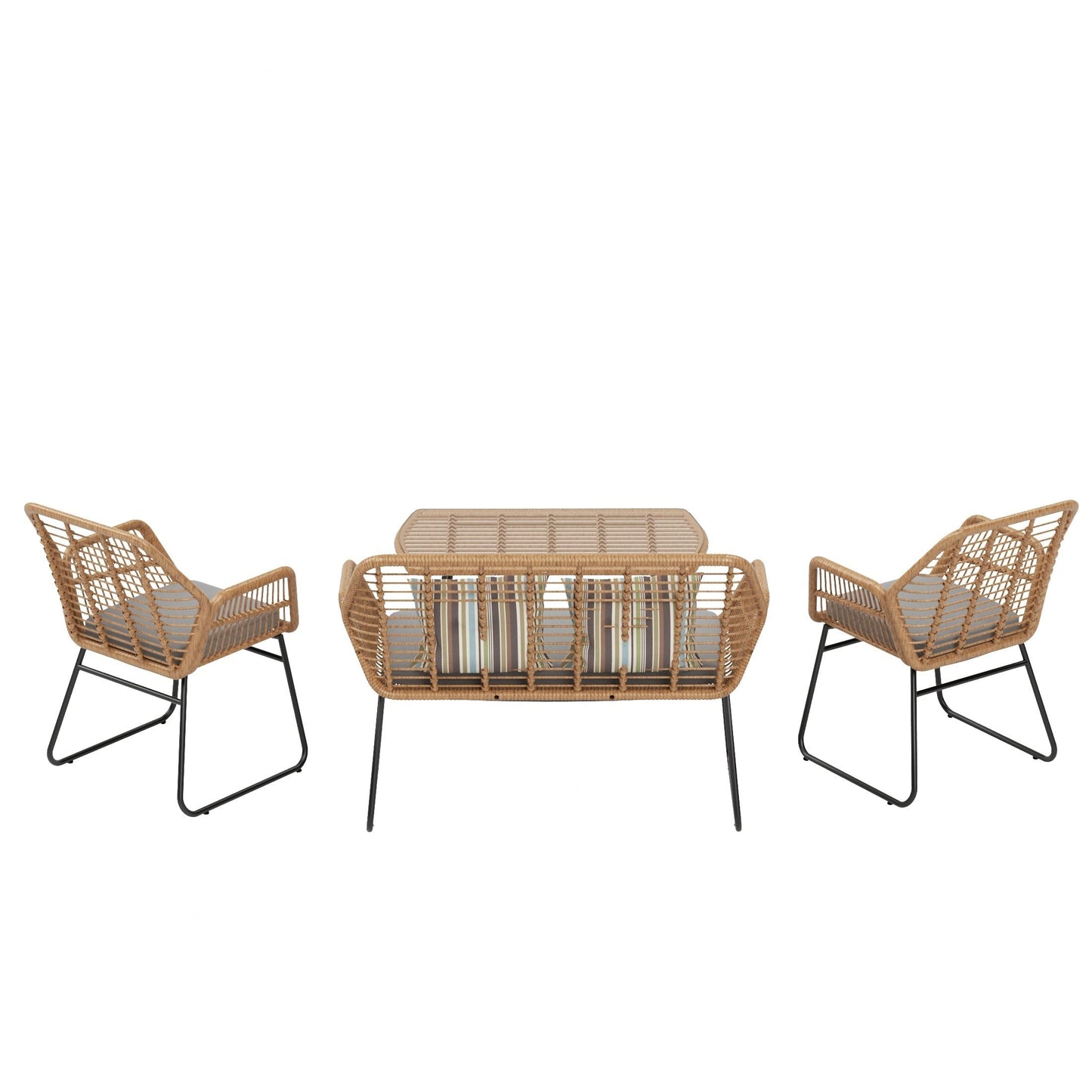 Set da conversazione per patio in vimini da esterno Arden da 4 pezzi con cuscini