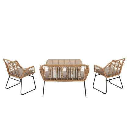 Set da conversazione per patio in vimini da esterno Arden da 4 pezzi con cuscini